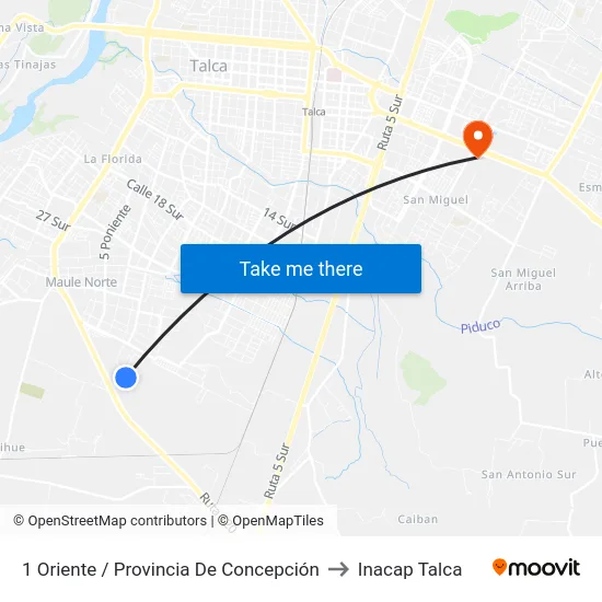 1 Oriente / Provincia De Concepción to Inacap Talca map