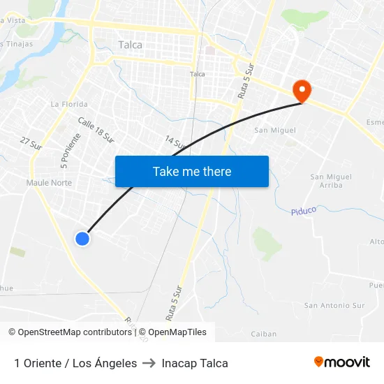 1 Oriente / Los Ángeles to Inacap Talca map