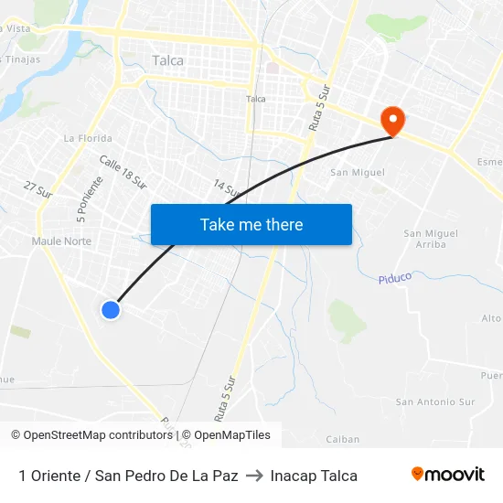 1 Oriente / San Pedro De La Paz to Inacap Talca map