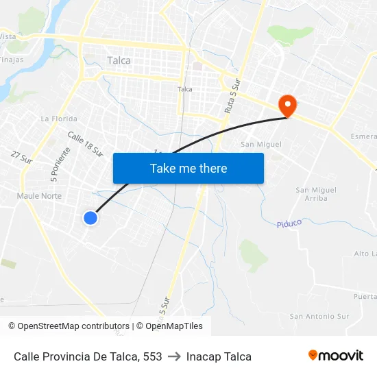 Calle Provincia De Talca, 553 to Inacap Talca map