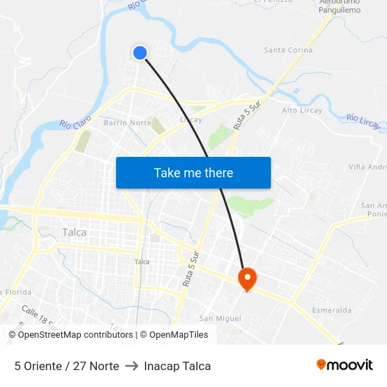 5 Oriente / 27 Norte to Inacap Talca map