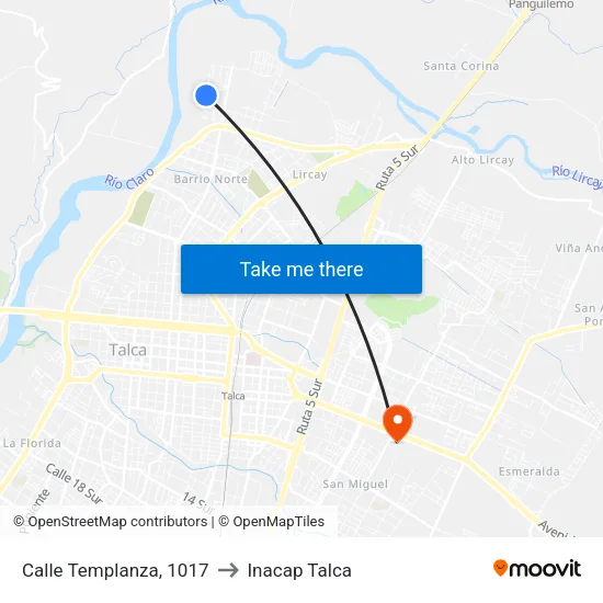 Calle Templanza, 1017 to Inacap Talca map