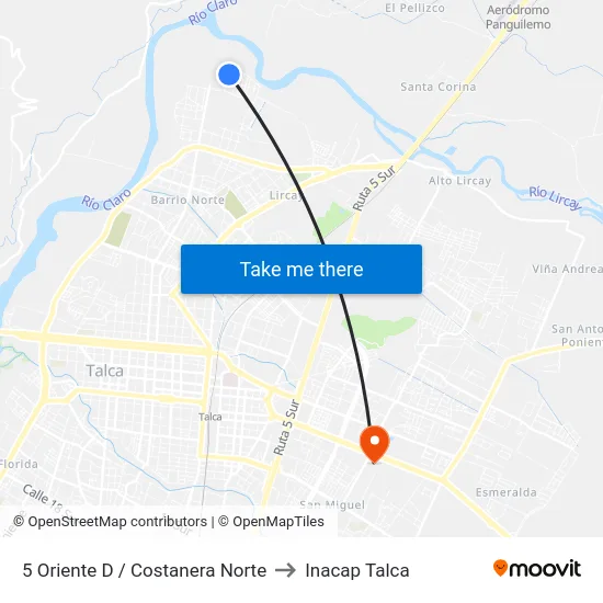 5 Oriente D / Costanera Norte to Inacap Talca map