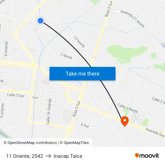 11 Oriente, 2542 to Inacap Talca map