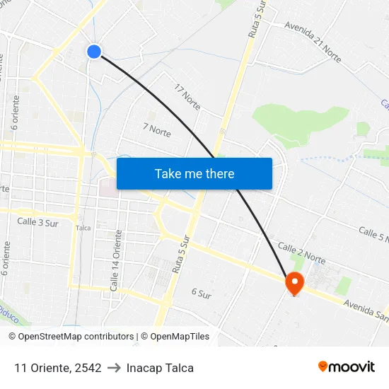 11 Oriente, 2542 to Inacap Talca map
