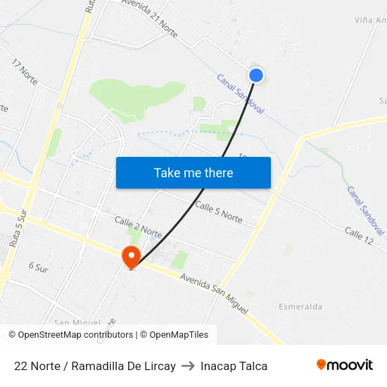 22  Norte / Ramadilla De Lircay to Inacap Talca map