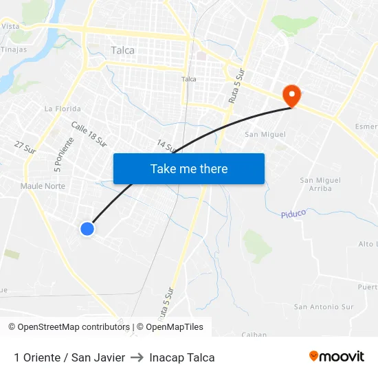 1 Oriente / San Javier to Inacap Talca map