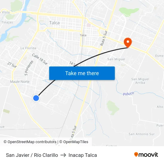 San Javier / Río Clarillo to Inacap Talca map