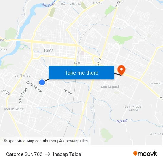 Catorce Sur, 762 to Inacap Talca map