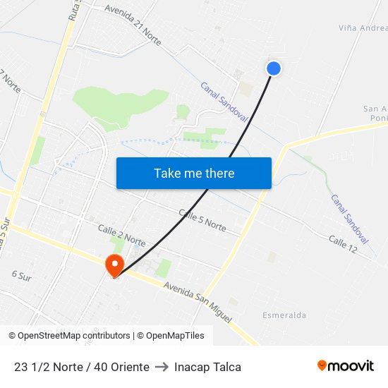 23 1/2 Norte / 40 Oriente to Inacap Talca map