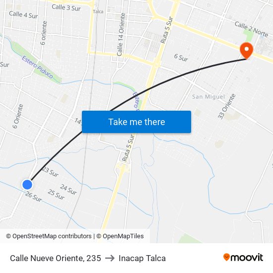 Calle Nueve Oriente, 235 to Inacap Talca map