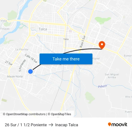 26 Sur / 1 1/2 Poniente to Inacap Talca map