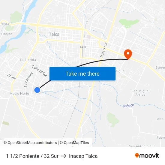 1 1/2 Poniente / 32 Sur to Inacap Talca map