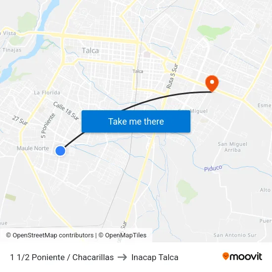 1 1/2 Poniente / Chacarillas to Inacap Talca map