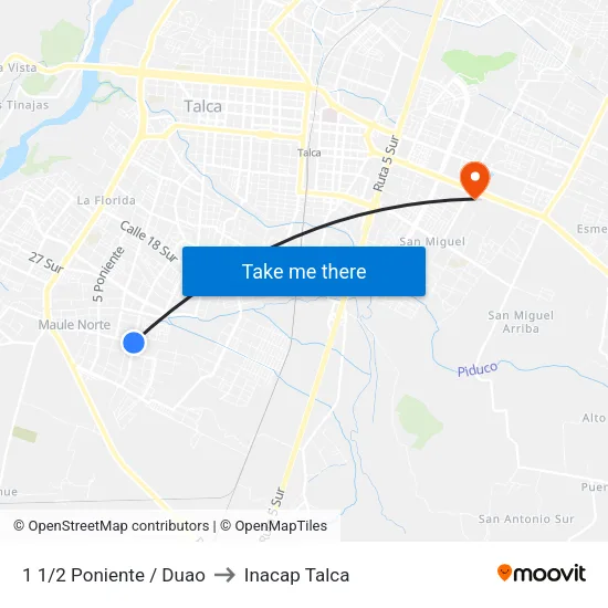 1 1/2 Poniente / Duao to Inacap Talca map