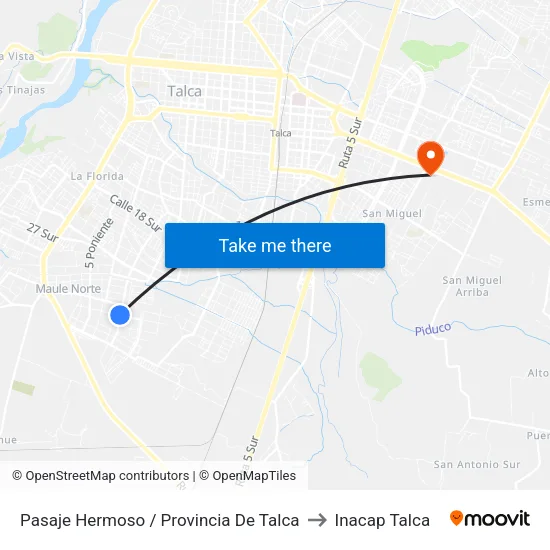 Pasaje Hermoso / Provincia De Talca to Inacap Talca map