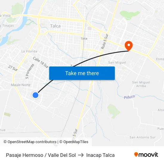 Pasaje Hermoso / Valle Del Sol to Inacap Talca map