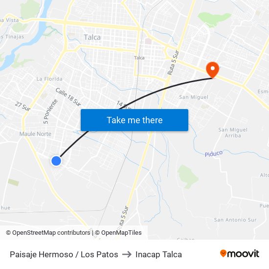 Paisaje Hermoso / Los Patos to Inacap Talca map
