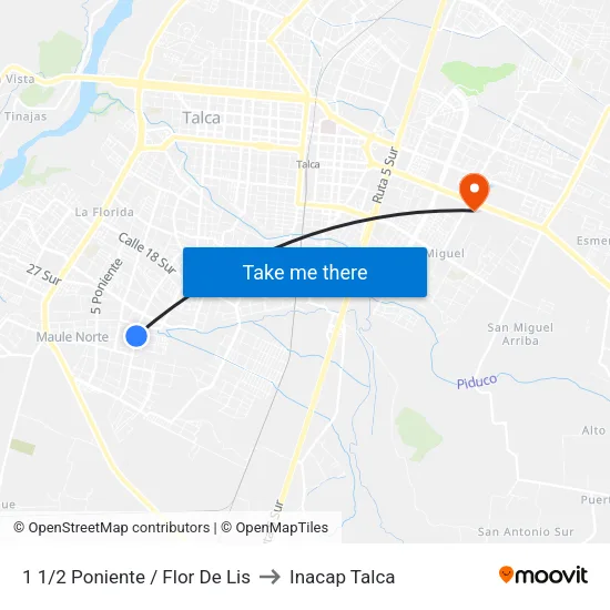 1 1/2 Poniente / Flor De Lis to Inacap Talca map