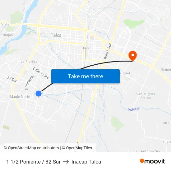 1 1/2 Poniente / 32 Sur to Inacap Talca map