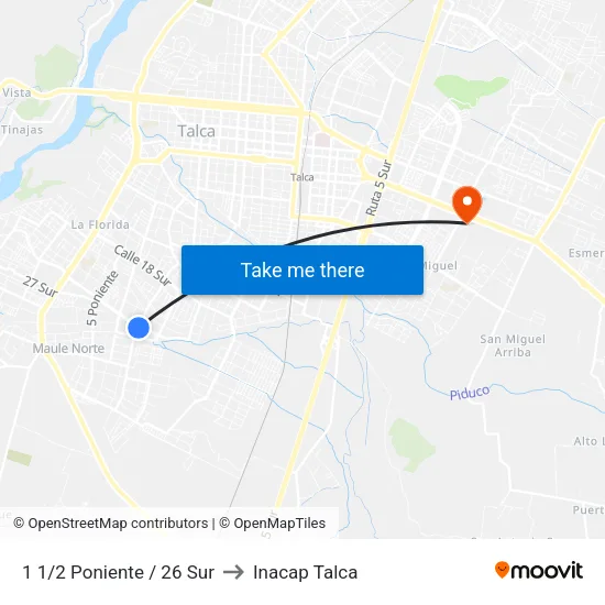 1 1/2 Poniente / 26 Sur to Inacap Talca map