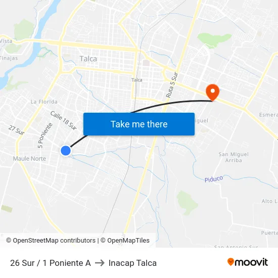 26 Sur / 1 Poniente A to Inacap Talca map