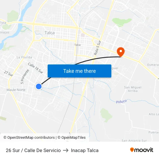 26 Sur / Calle De Servicio to Inacap Talca map