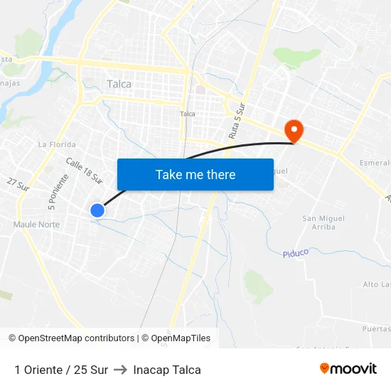 1 Oriente / 25 Sur to Inacap Talca map
