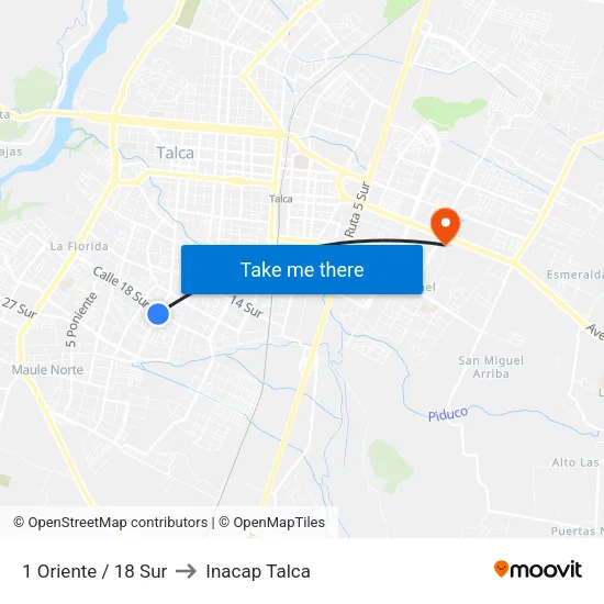 1 Oriente / 18 Sur to Inacap Talca map