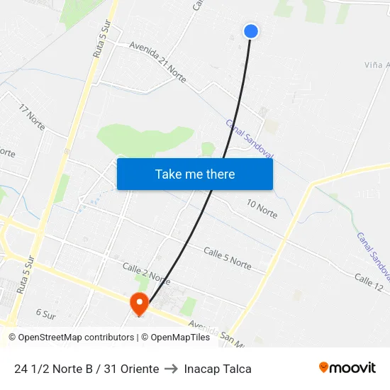 24 1/2 Norte B / 31 Oriente to Inacap Talca map