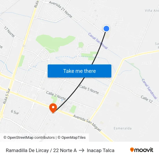 Ramadilla De Lircay / 22 Norte A to Inacap Talca map