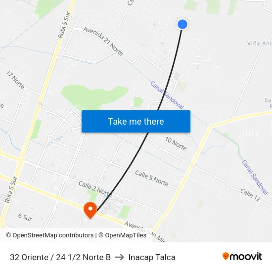32 Oriente / 24 1/2 Norte B to Inacap Talca map