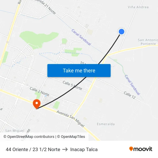 44 Oriente / 23 1/2 Norte to Inacap Talca map