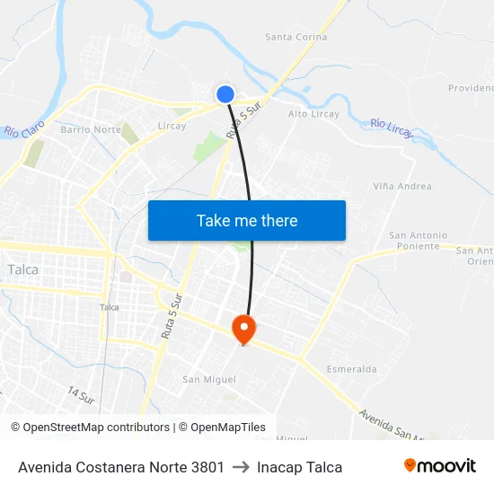 Avenida Costanera Norte 3801 to Inacap Talca map