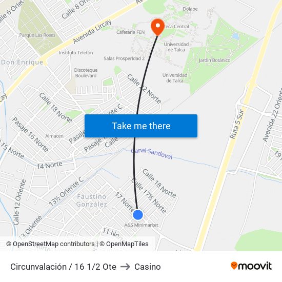 Circunvalación / 16 1/2 Ote to Casino map