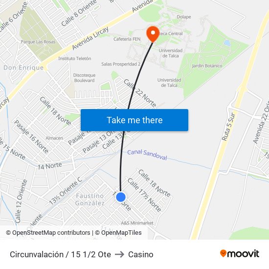 Circunvalación / 15 1/2 Ote to Casino map