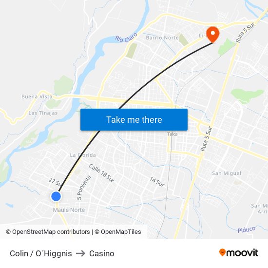 Colin / O´Higgnis to Casino map