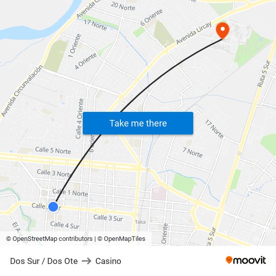 Dos Sur / Dos Ote to Casino map