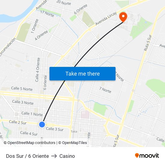 Dos Sur / 6 Oriente to Casino map
