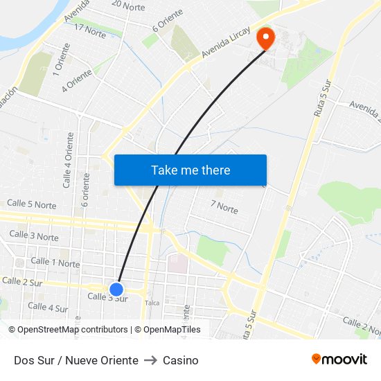 Dos Sur / Nueve Oriente to Casino map