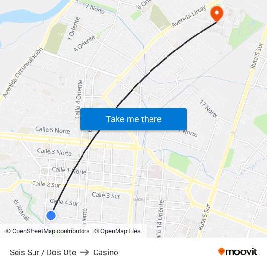 Seis Sur / Dos Ote to Casino map