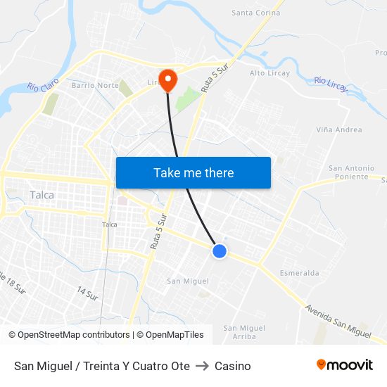 San Miguel / Treinta Y Cuatro Ote to Casino map