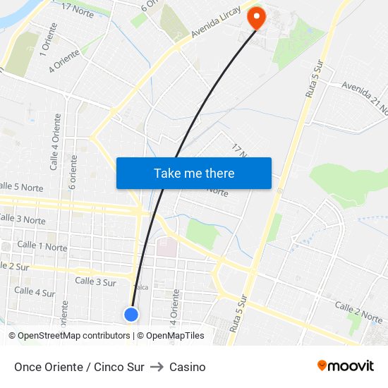 Once Oriente / Cinco Sur to Casino map