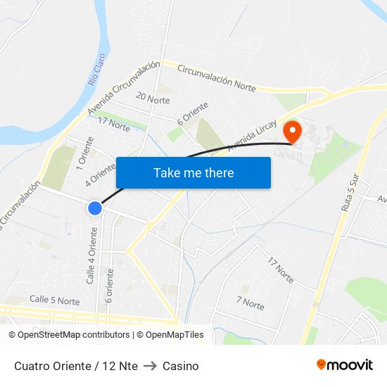 Cuatro Oriente / 12 Nte to Casino map