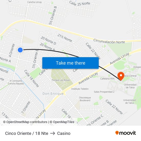 Cinco Oriente / 18 Nte to Casino map