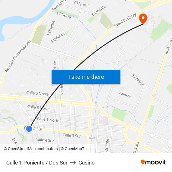 Calle 1 Poniente / Dos Sur to Casino map
