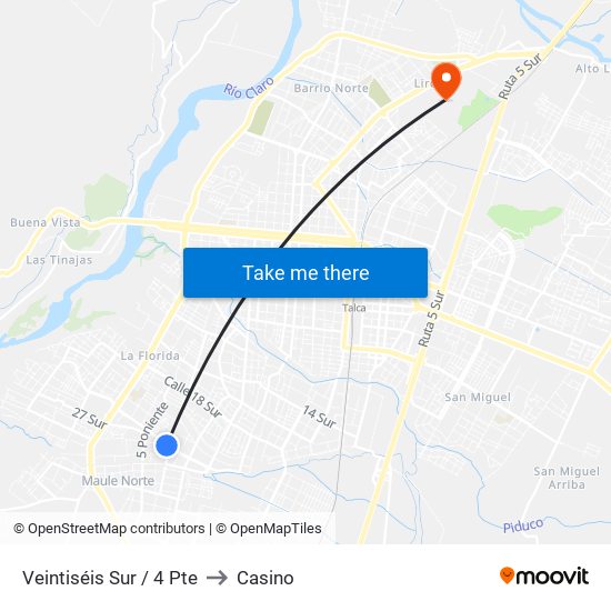 Veintiséis Sur / 4 Pte to Casino map