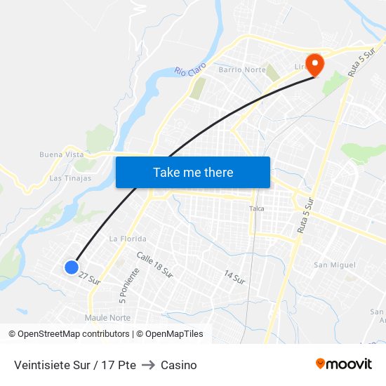 Veintisiete Sur / 17 Pte to Casino map