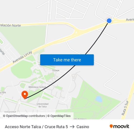 Acceso Norte Talca / Cruce Ruta 5 to Casino map