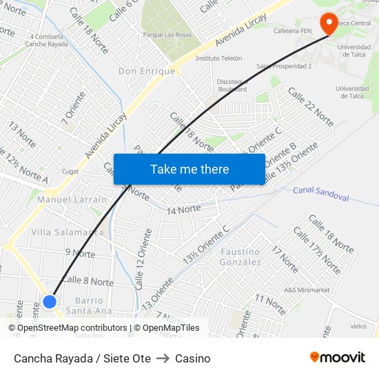 Cancha Rayada / Siete Ote to Casino map